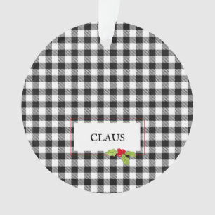 Plaid Christmas Holly Santa NAME Add PHOTO Festive Ornament