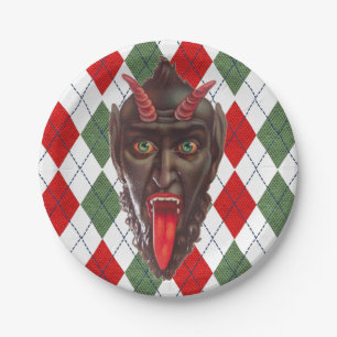 plaid christmas krampus paper plate