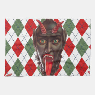 plaid christmas krampus tea towel