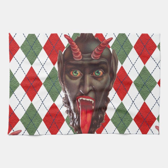 plaid christmas krampus tea towel (Horizontal)