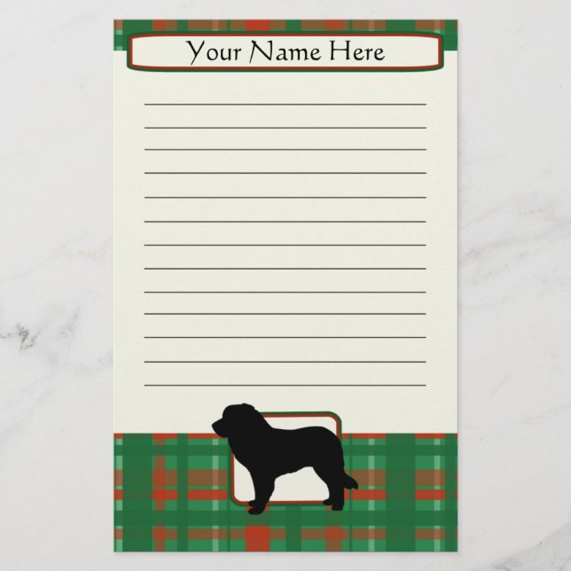 Plaid Christmas Leonberger Stationery (Front)