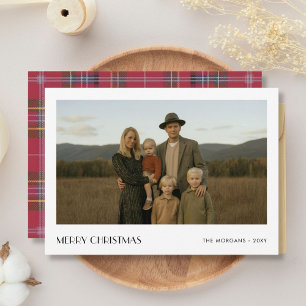 Plaid Christmas Minimalist Rustic Family Photo Holiday Card