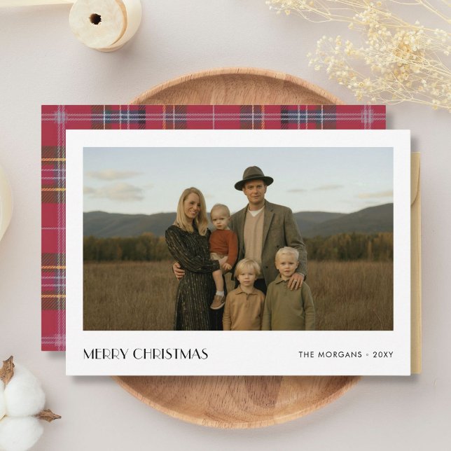 Plaid Christmas Minimalist Rustic Family Photo Holiday Card (Creator Uploaded)