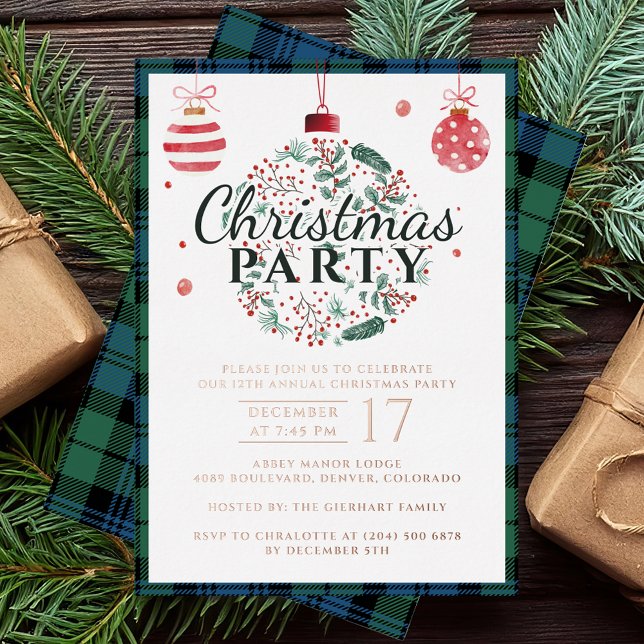 Plaid Christmas Party Campbell Tartan Rose Gold (Plaid Christmas Party Rustic Campbell Tartan Rose Gold Foil Invitation)