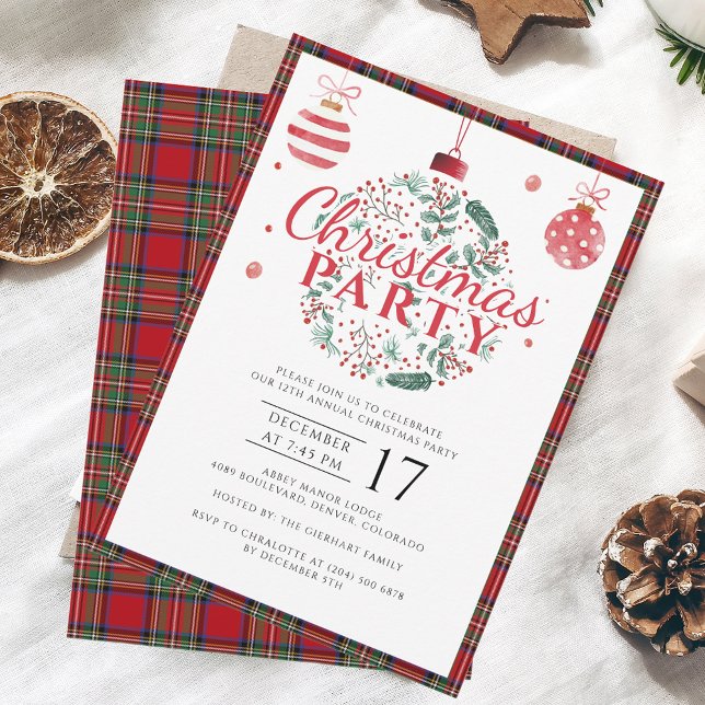 Plaid Christmas Party Elegant Stewart Tartan Invitation (Plaid Christmas Tartan Stewart Party Invitation)