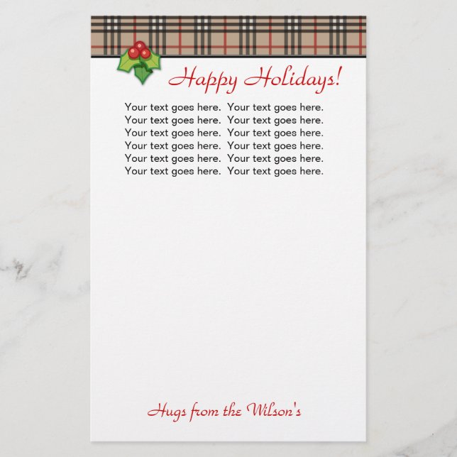 Plaid Christmas Personal Stationery Red (Front)