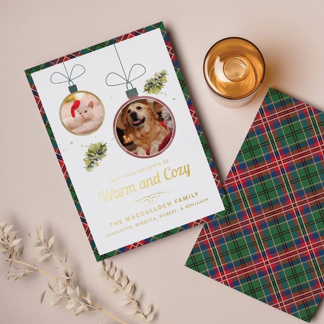 Plaid Christmas Pet Photos MacCulloch Tartan Gold (Plaid Clan MacCulloch Pets Photos Christmas Greetings Gold Foil Card)