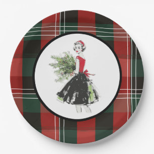 Plaid Christmas Plate in Retro