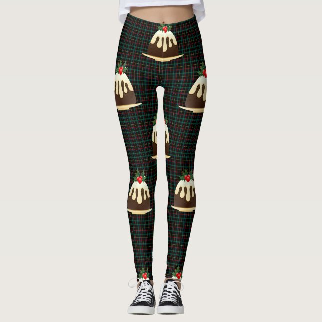 plaid christmas puddings xmas leggings (Front)