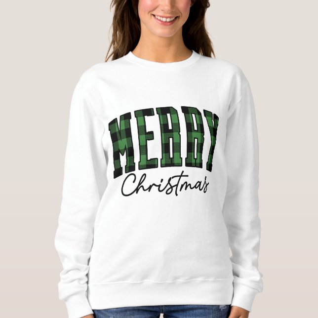 Plaid Christmas Sweatshirt | Women's Green (Front)