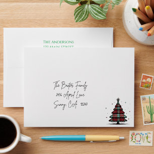 Plaid Christmas Tree Return Address  Envelope