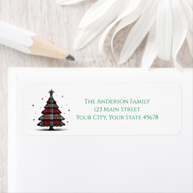 Plaid Christmas Tree Return Address Label (Insitu)