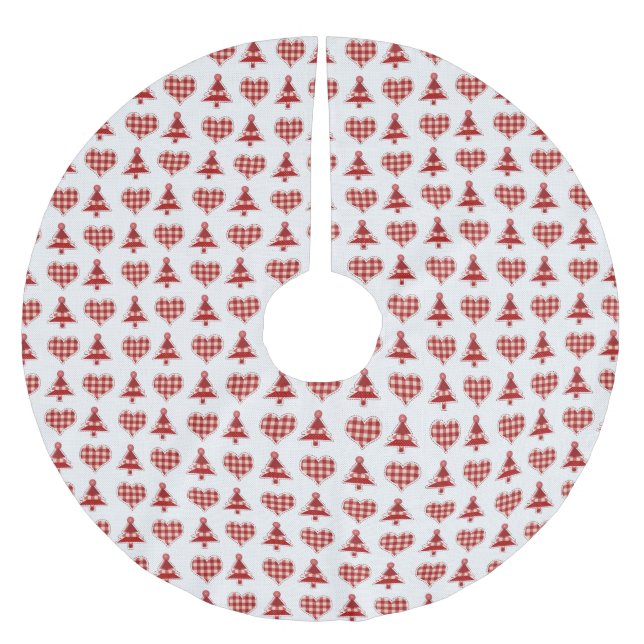 Plaid Christmas Trees and Hearts Pattern Brushed Polyester Tree Skirt (Front)