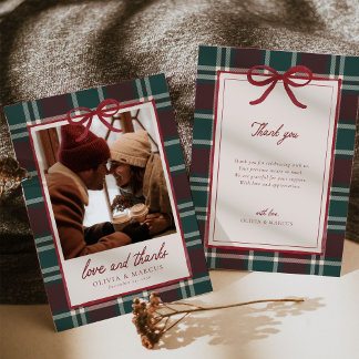 Plaid Christmas Wedding Thank You Card