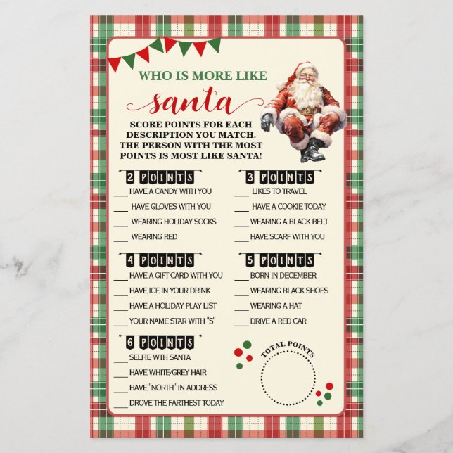 Plaid Christmas Who is Most Like Game Card (Front)