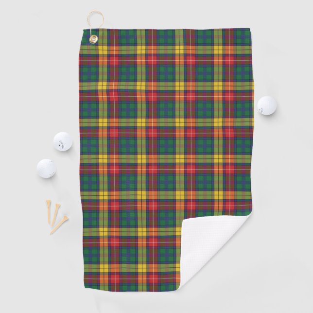 Plaid Clan Buchanan Tartan Red Yellow Green Check Golf Towel (InSitu)