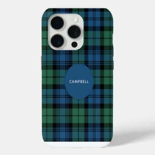 Plaid Clan Campbell Green Blue Tartan Custom iPhone 15 Pro Case
