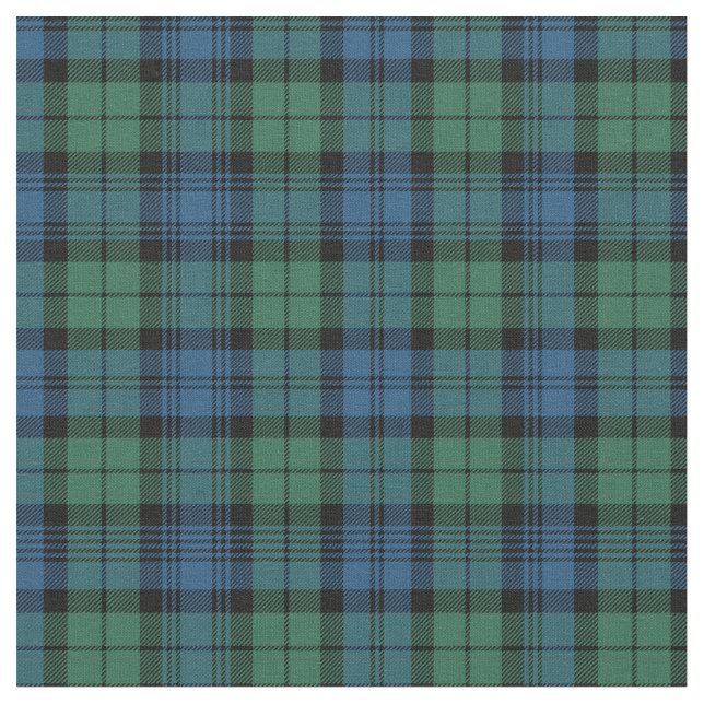 Plaid Clan Campbell Tartan Green Black Blue Check Fabric (Close Up)