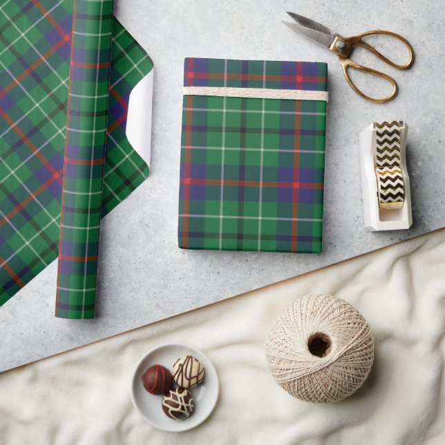 Plaid Clan Duncan Plaid Green Blue Rustic Tartan Wrapping Paper (Crafts)