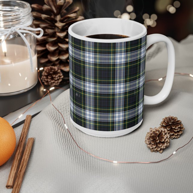 Plaid Clan Gordon Green White Tartan Coffee Mug (Plaid Clan Gordon Tartan 15oz White Coffee Mug)