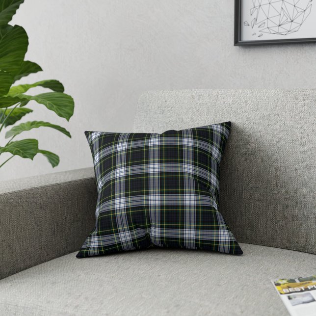 Plaid Clan Gordon White Green Check Tartan Cushion (Clan Gordon Tartan Plaid Rustic Throw Pillow)