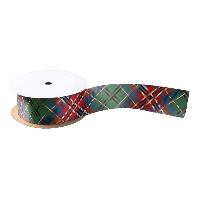 Plaid Clan MacCulloch Rustic Green Red Tartan Satin Ribbon (Spool)
