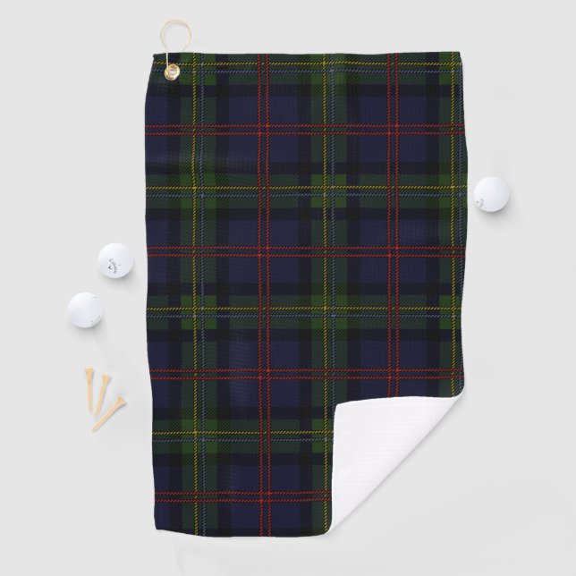 Plaid Clan Malcolm Purple Green Black Check Tartan Golf Towel (InSitu)