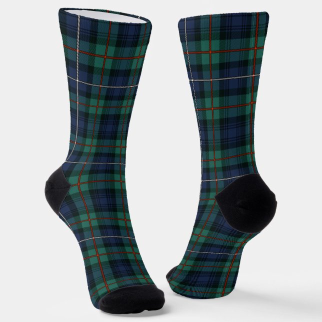 Plaid Clan Robertson Green Purple Check Tartan Socks (Angled)