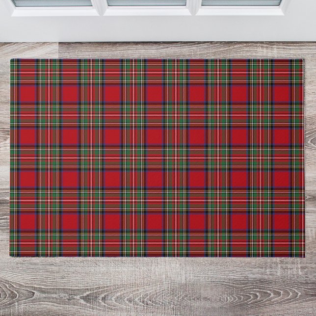Plaid Clan Stewart Green Red Blue Check Tartan Doormat (Plaid Rustic Red Green Stewart Tartan Doormat)