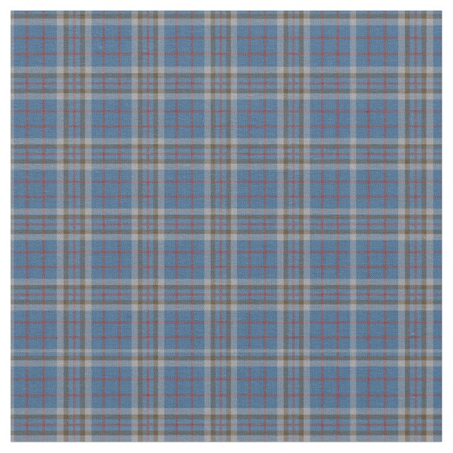 Plaid Clan Thompson Tartan Grey Blue Check Fabric (Close Up)