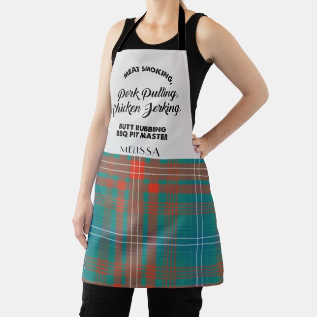 Plaid Clan Wilson Orange Blue Chequered Kitchen Apron (Insitu)
