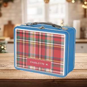 Plaid Classic Personalised Kids Name Rustic Metal Lunch Box