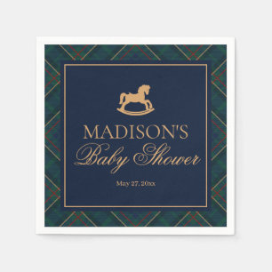 Plaid Classic Rocking Horse Baby Shower Dessert Napkin
