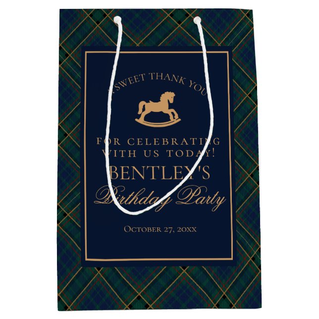 Plaid Classic Rocking Horse Birthday Party Favors Medium Gift Bag (Front)