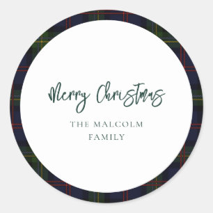 Plaid Classic Tartan Family Name Holidays Custom Round Sticker
