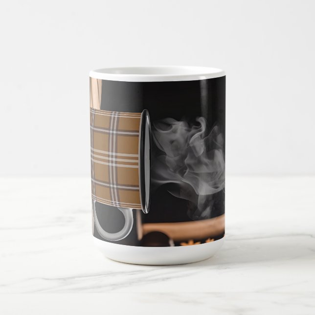 Plaid Coffee Mug Heritage Pattern Autumn Steam Art (Center)