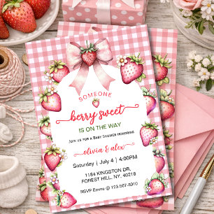 Plaid Coquette Berry Sweet Baby Shower Blush Berry Invitation