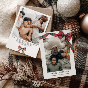 Plaid Coquette Bow Christmas Winter 2 Photo Holiday Card
