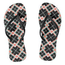 Plaid (Coral Mint Black White) Flip Flops