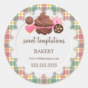 Plaid Cupcake Cake Pops Cookie Packaging Classic Round Sticker