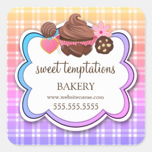 Plaid Cupcake Cake Pops Cookie Packaging Square Sticker