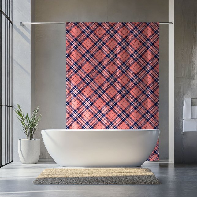 Plaid Curtain for Retirees Coral Navy Home Style (Plaid Curtain for Retirees Coral Navy Home Style)