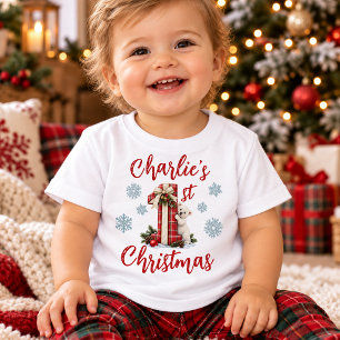 Plaid Custom Baby's First Christmas Polar Bear Baby T-Shirt