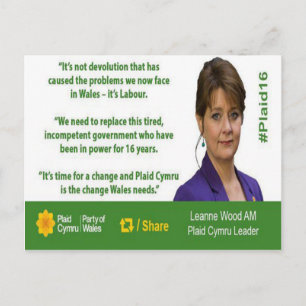 Plaid Cymru Leanne Wood Election 2016 Card