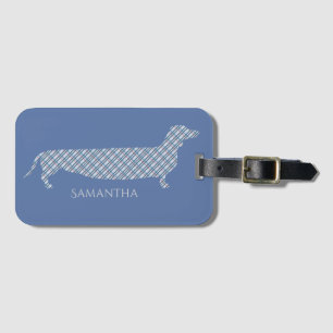 Plaid Dachshund on Blue Luggage Tag