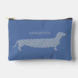 Plaid Dachshund on Blue Personalised Accessory Pouch