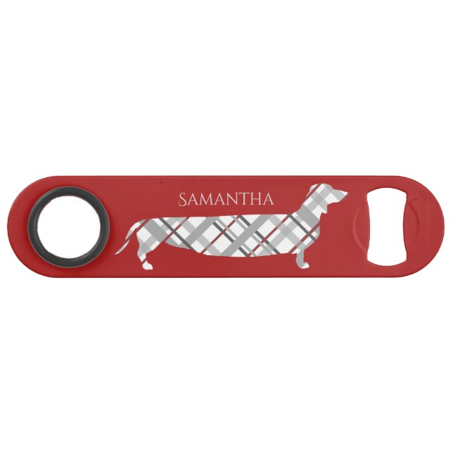 Plaid Dachshund on Red (Front (Horizontal))