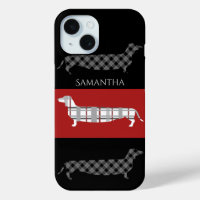 Plaid Dachshunds on Red and Black Personalised
