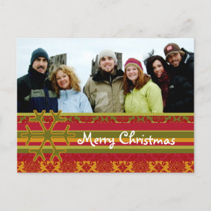 Plaid Damask Merry Christmas Postcard