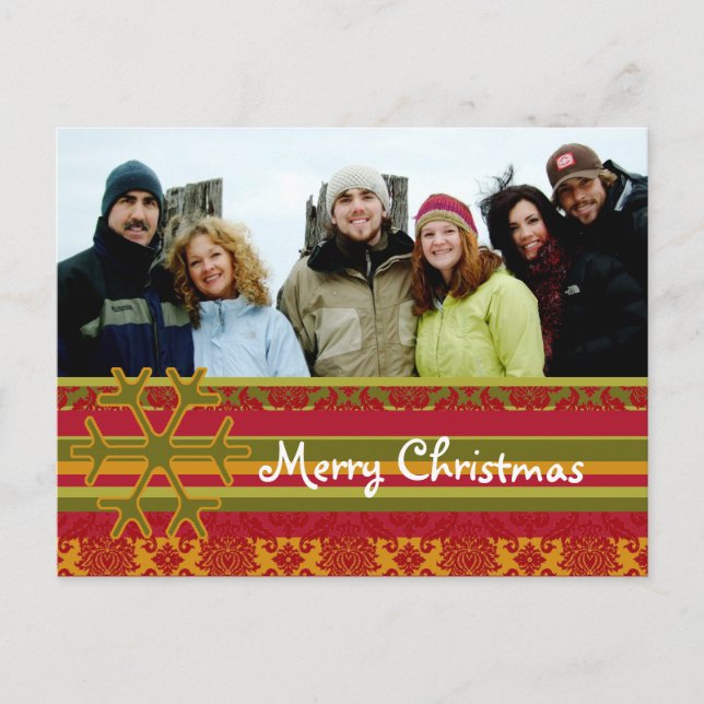 Plaid  Damask Merry Christmas Postcard (Front)